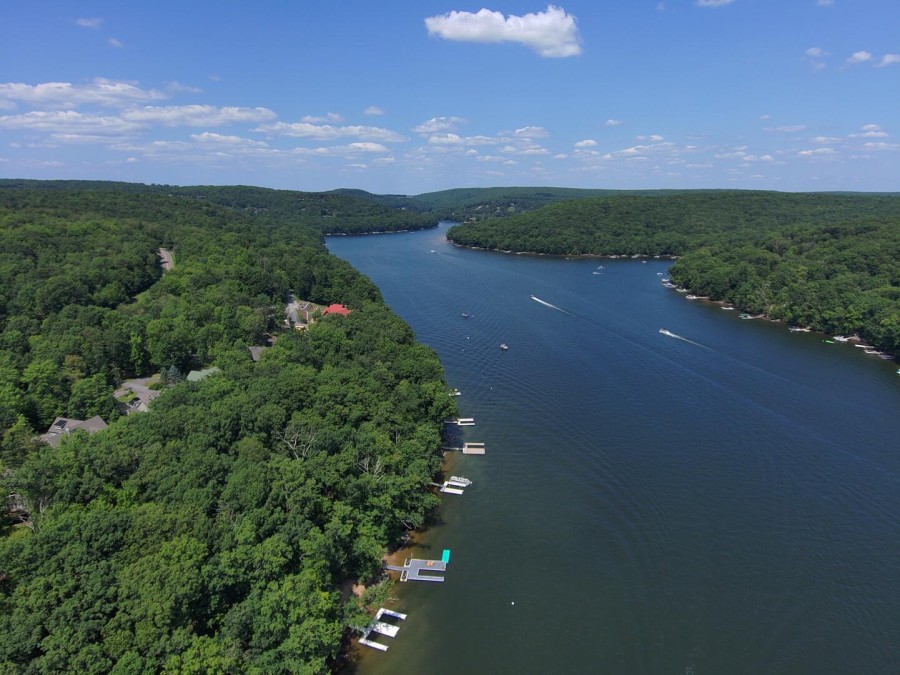 Aerial of cove at Drift Away